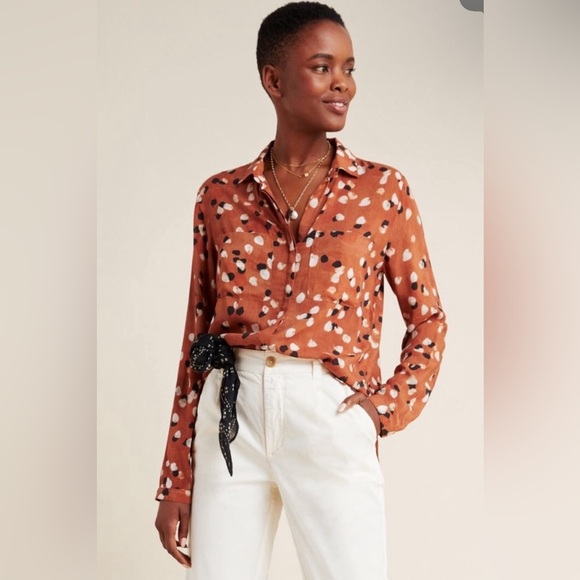 Cloth & Stone pattern button down long sleeve top. SZ Large - Picture 3 of 10